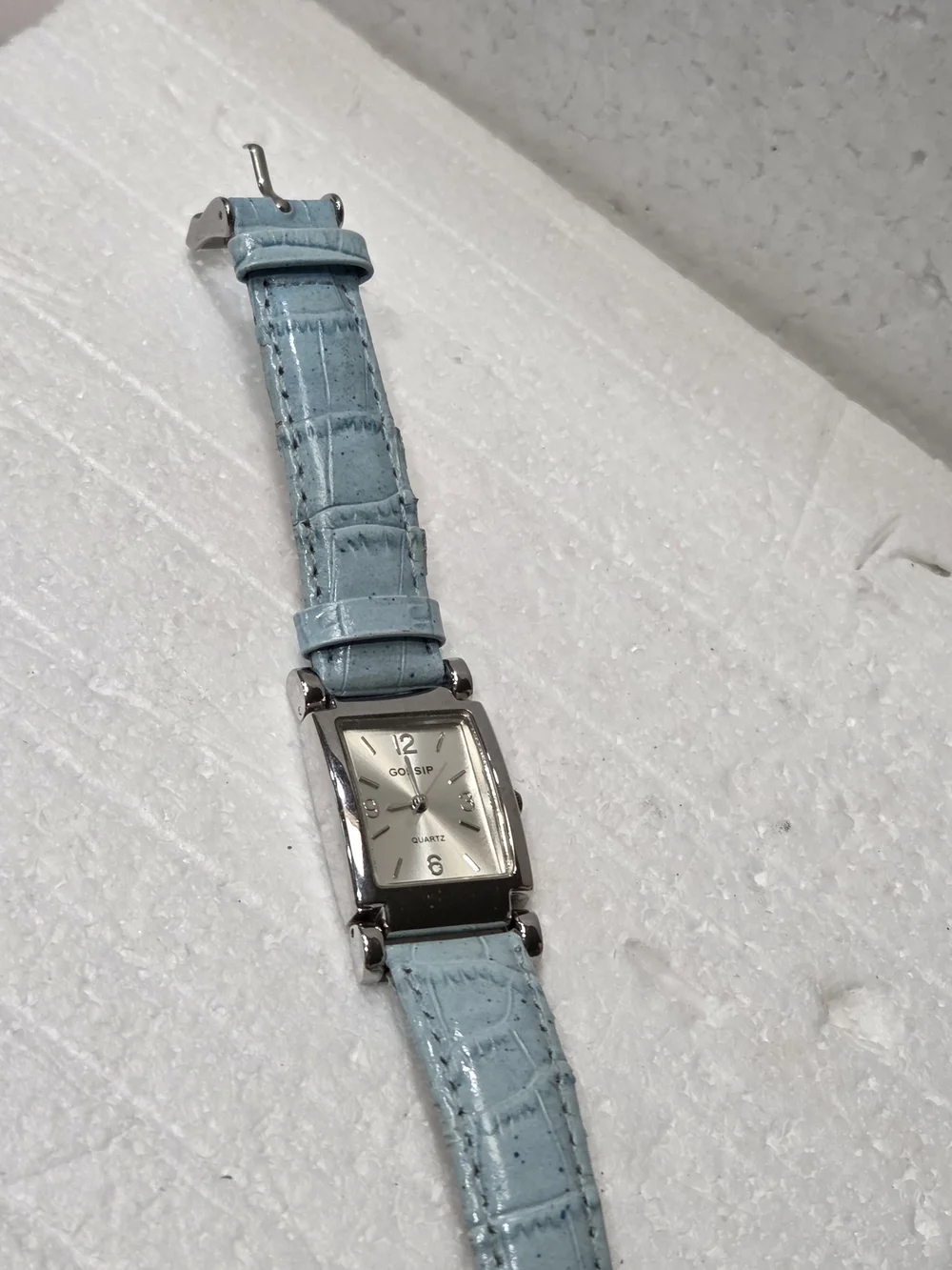 Gossip Silver Rectangular Face Watch with Light Blue Strap GSP 233 G